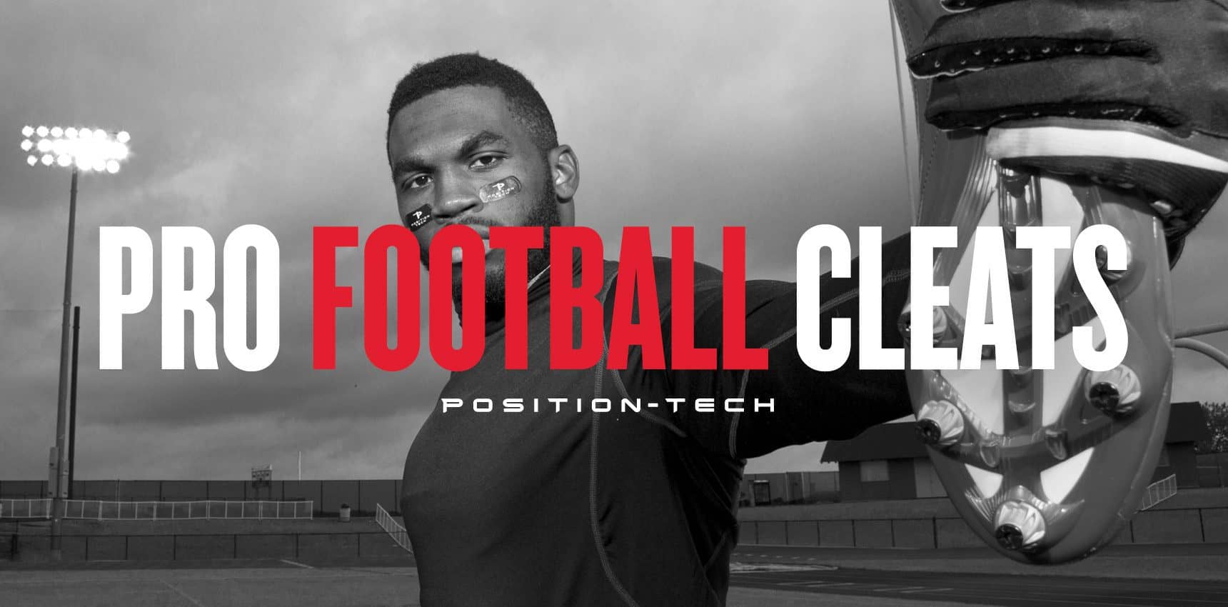 Position-Tech promotional banner of professional athlete displaying football cleat
