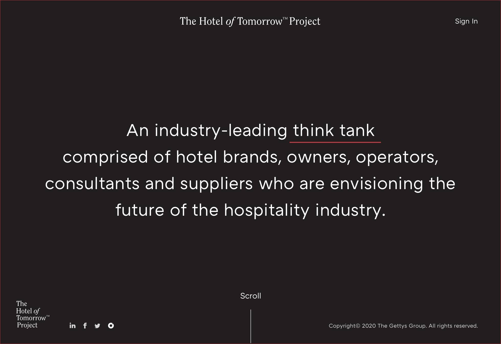 Hotel of Tomorrow 2020 landing page design