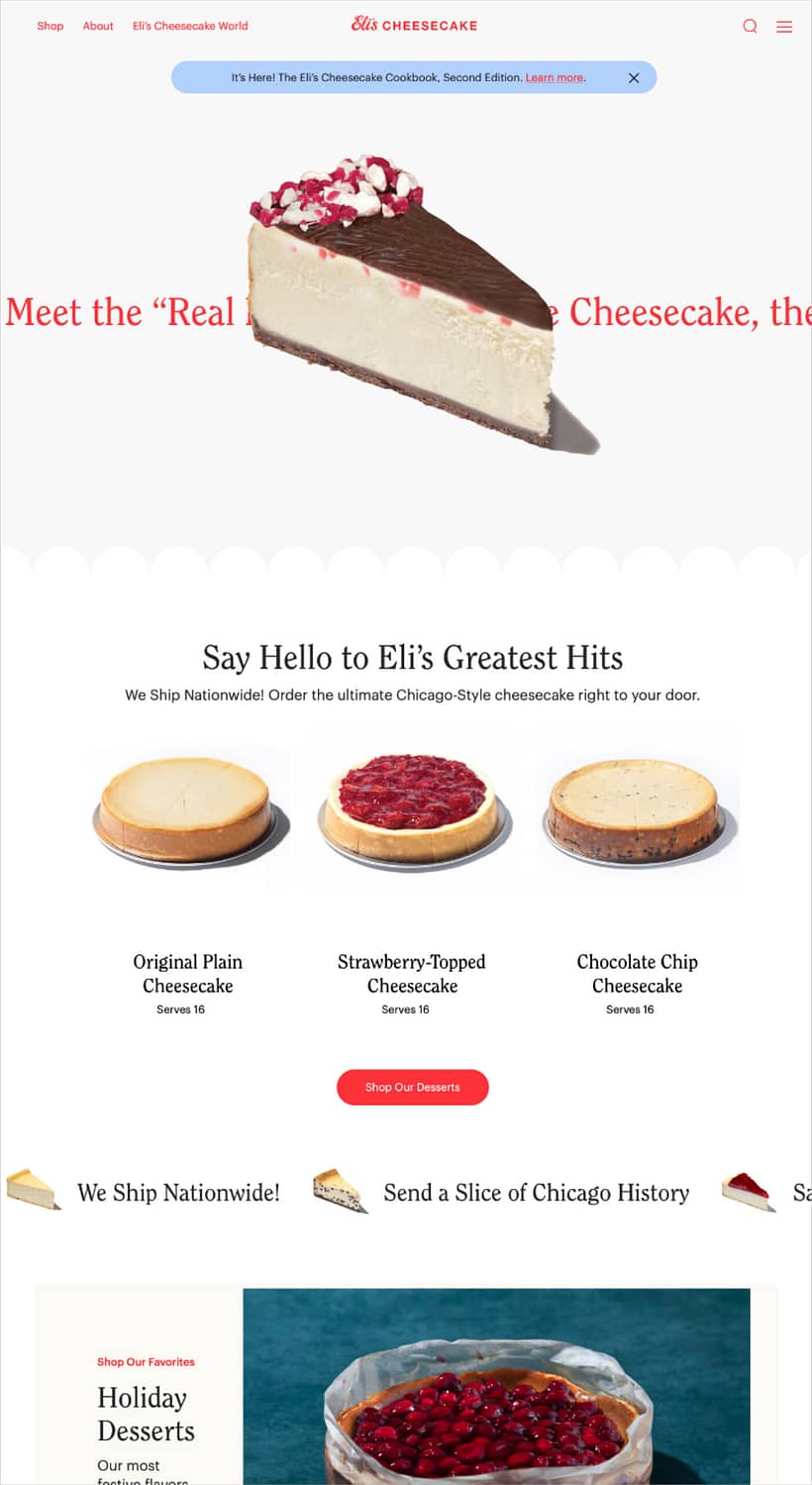 Eli's Cheesecake website