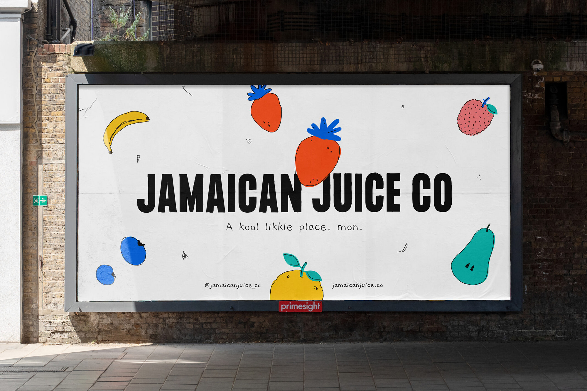 Photograph of promotional Jamaican Juice Co. OOH showing sketched fruits