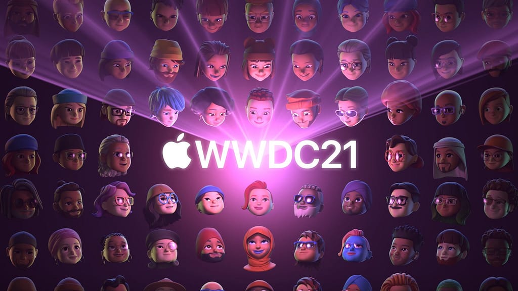 Apple World Wide Developers Conference '21 advertisement featuring a diverse group of bitmojis