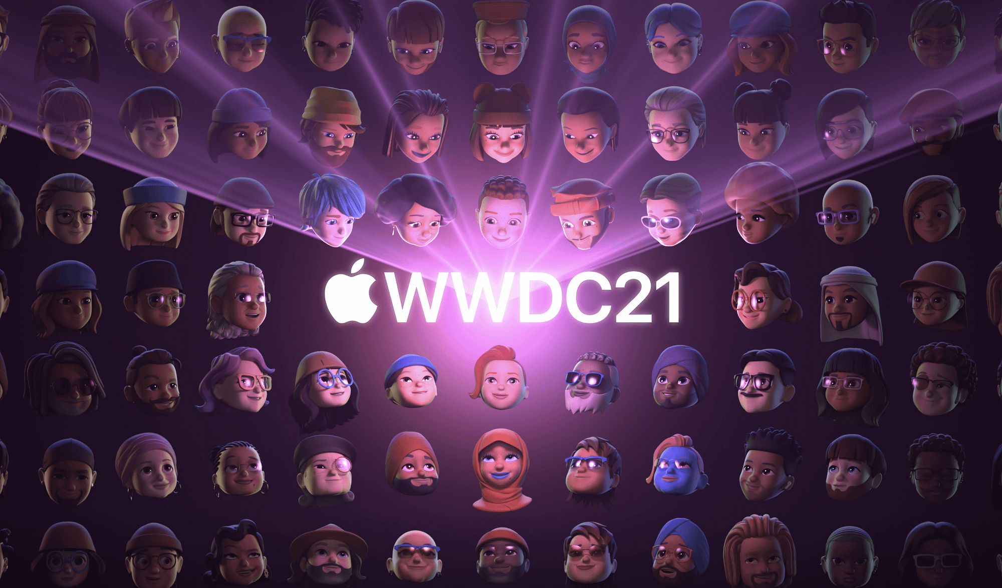 WWDC21 conference event image witth many different people and logo in center